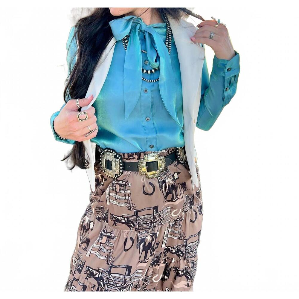NEW LOVLEI belle button down long sleeve top in glacier